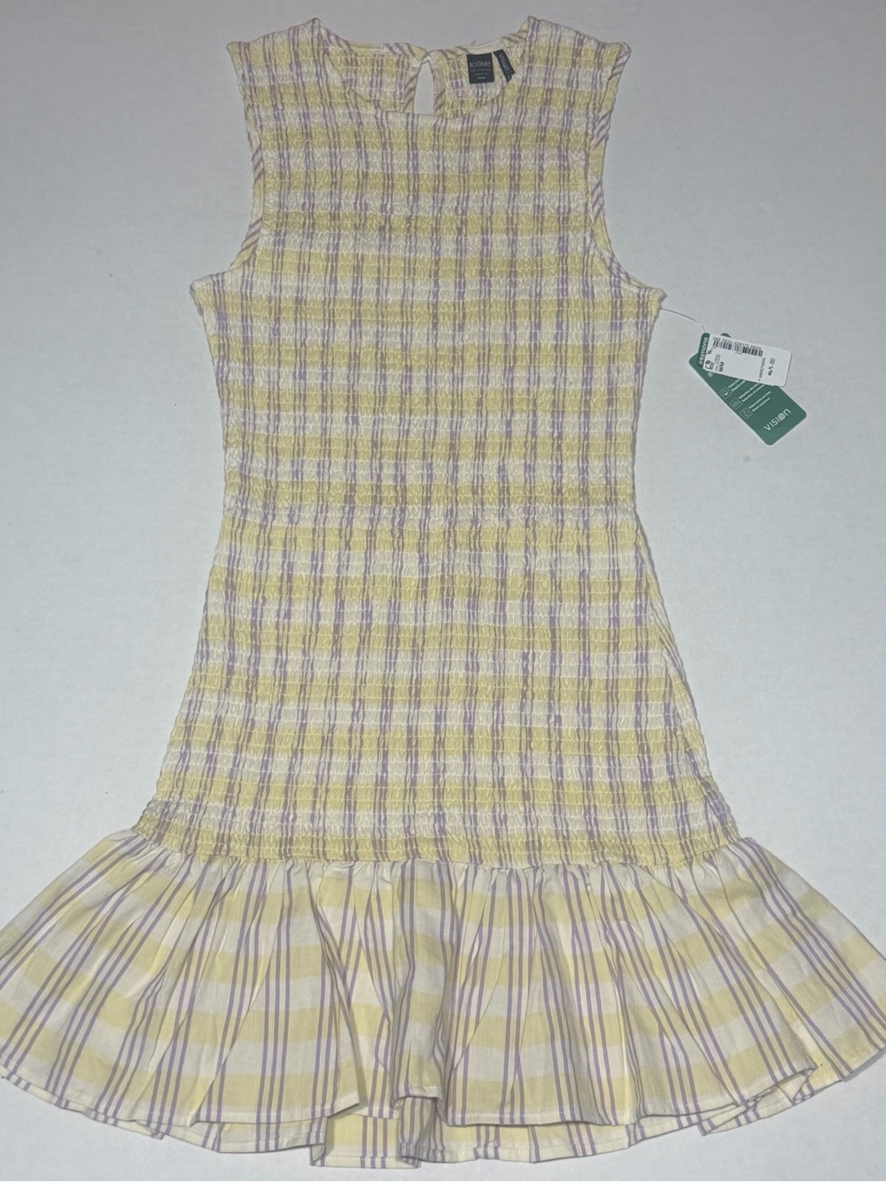 Icōne Simons Yellow and Lavender Plaid Smocked Midi Dress